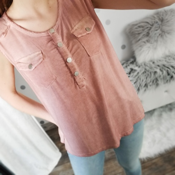 Fall Henley Tank Mineral Wash Pocket Top Breathable Summer Tanks Size S - Picture 4 of 8